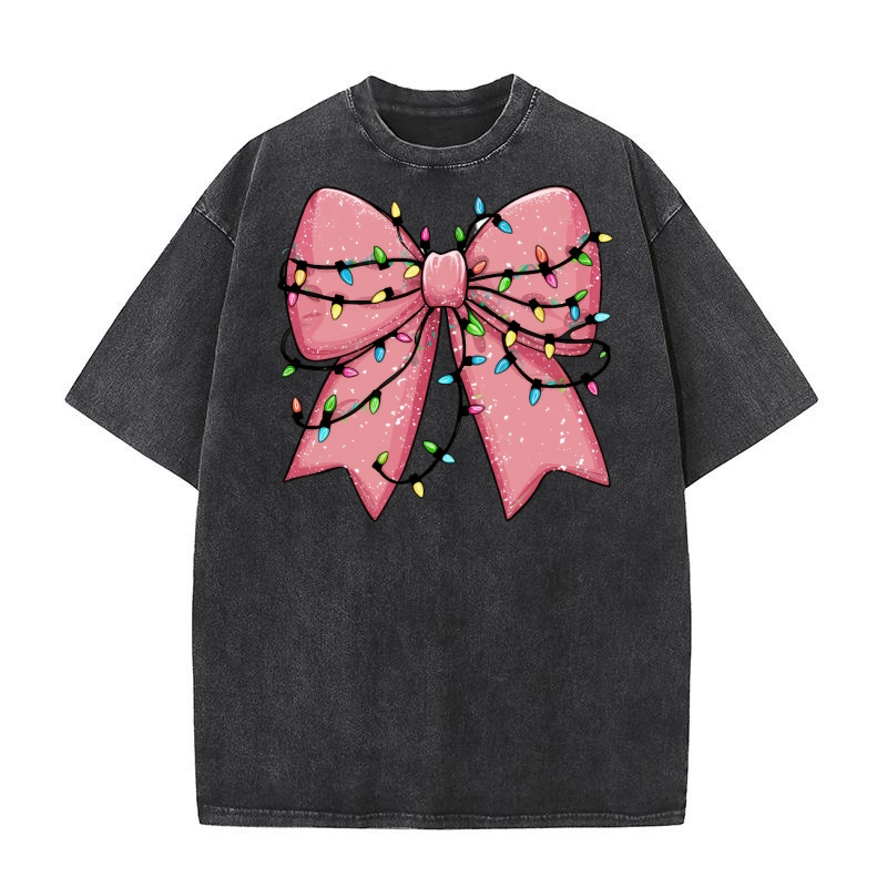 Christmas Pink Coquette Fancy Bow 8 Washed T-Shirt
