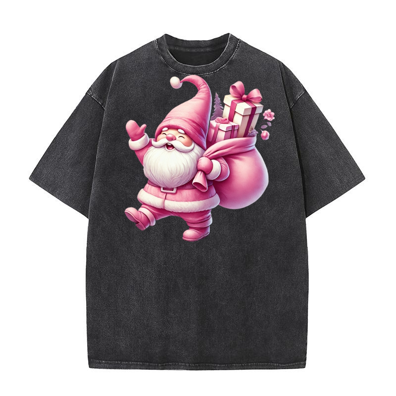 Cute Pink Christmas Coquette Gnome 03 Washed T-Shirt