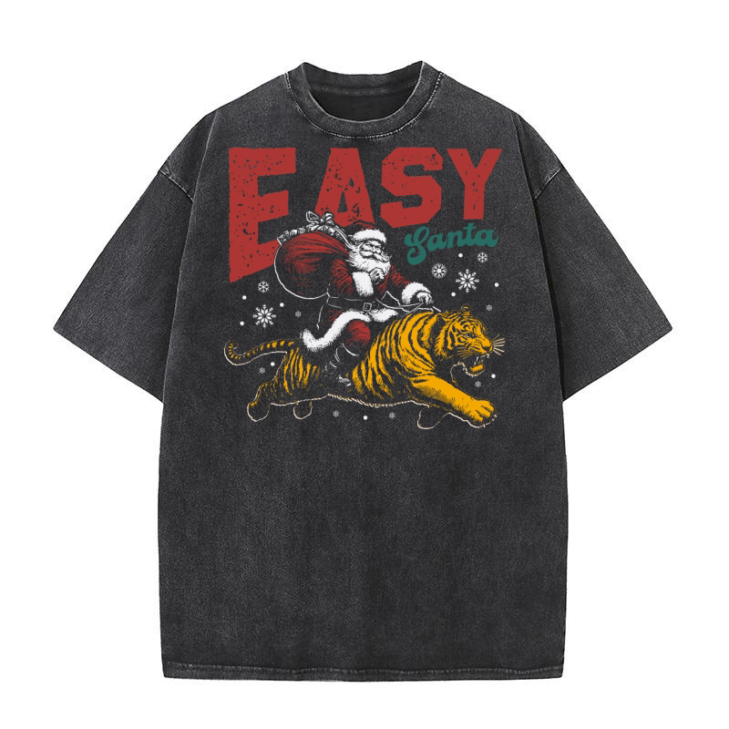 Easy Santa Riding Tiger D Color Washed T-Shirt