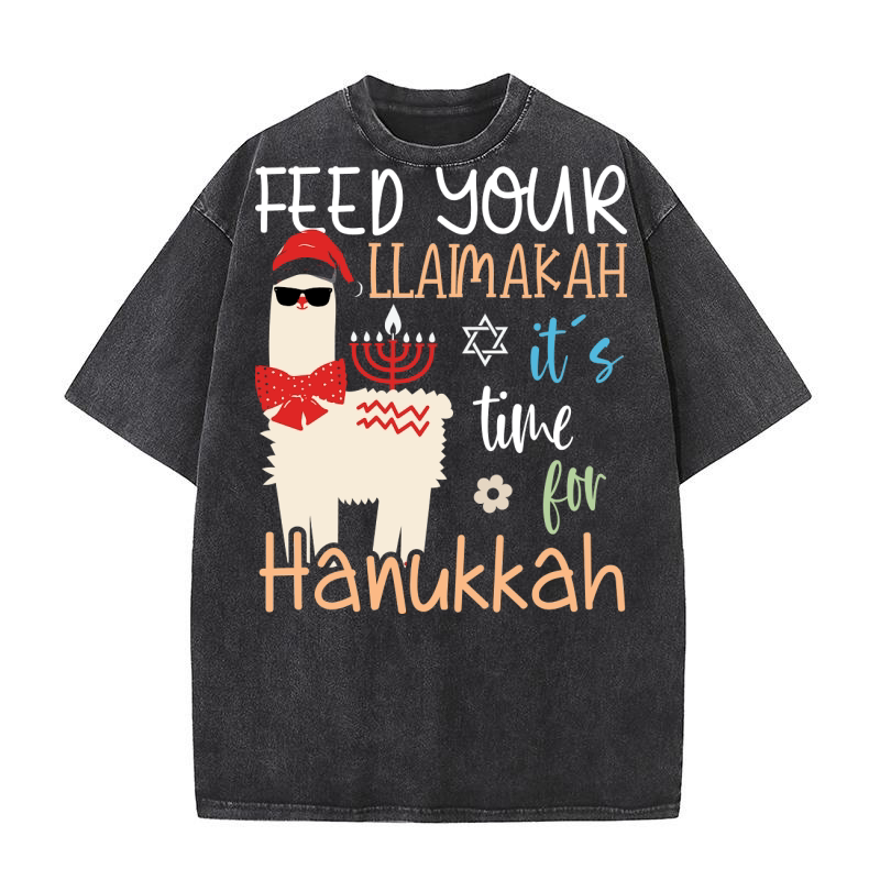 feed your Llamakah its time for Hanukkah Washed T-Shirt