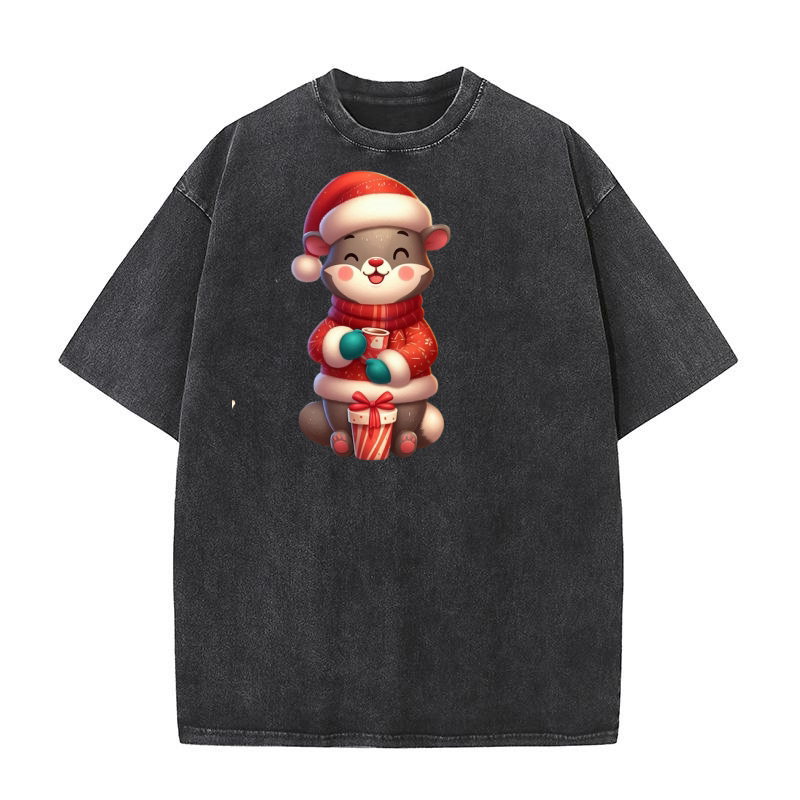Funny Christmas Animal clipart (3) Washed T-Shirt