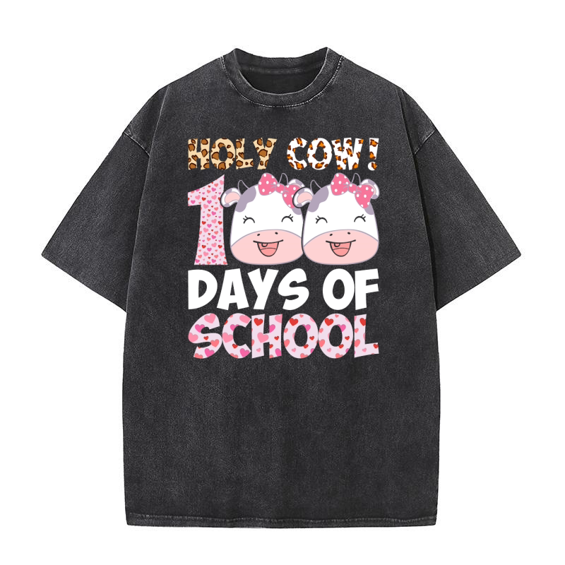 Hply cow! 100 days of school Washed T-Shirt