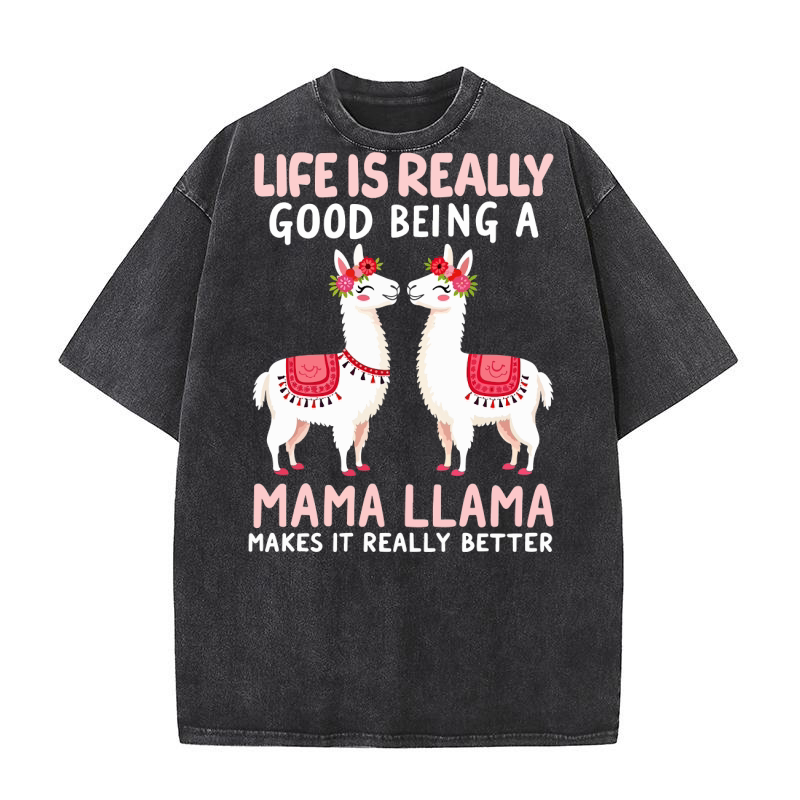 Life is really good being a mama llama Washed T-Shirt