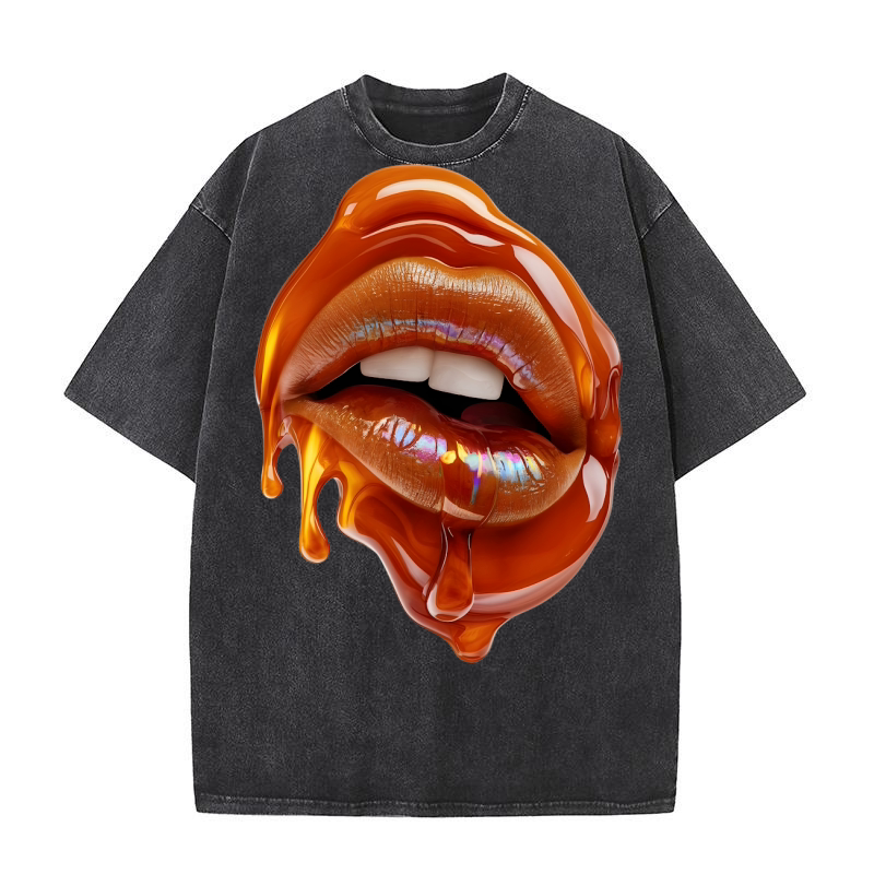 Womens Honey Glazed Lips PNG 12 Washed T-Shirt