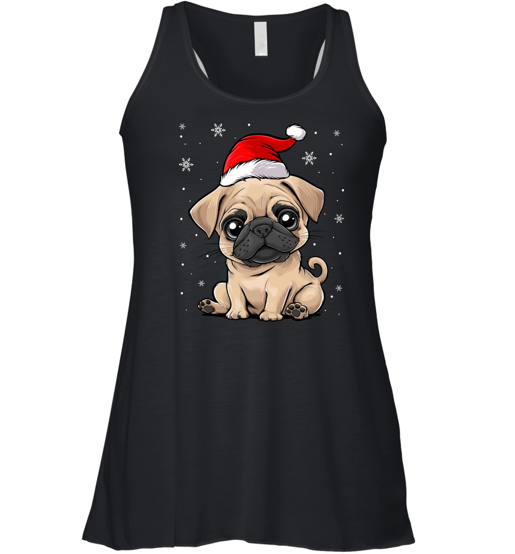 adorable pug dog wearing santa hat 2 Women's Flowy Tank Top