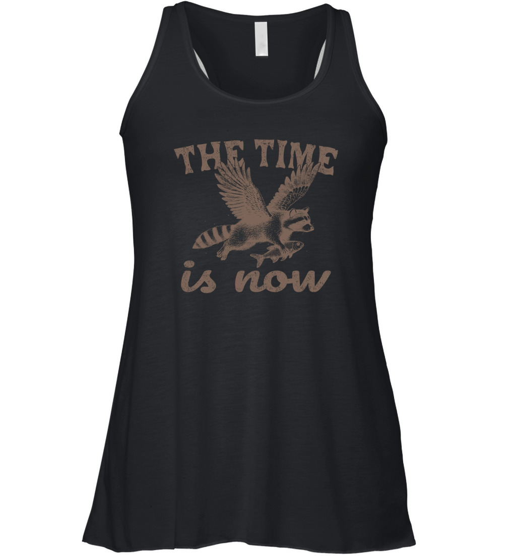 Now Is The Time Raccoon Flying L Brown Women's Flowy Tank Top