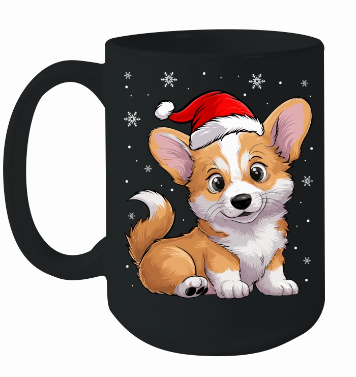 adorable corgi dog wearing santa hat Ceramic Mug