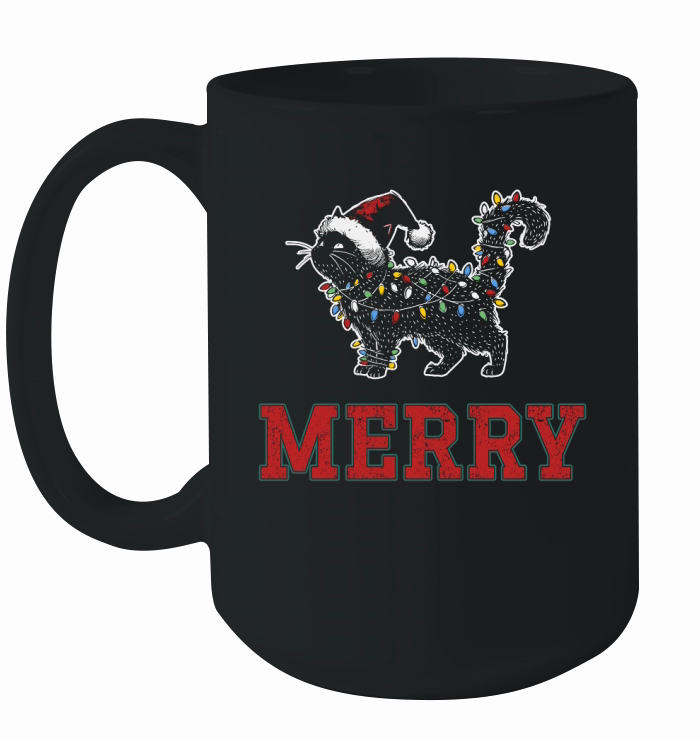 MERRY CAT WRAPPED BY CHRISTMAS LIGHTS D Color 1 Ceramic Mug