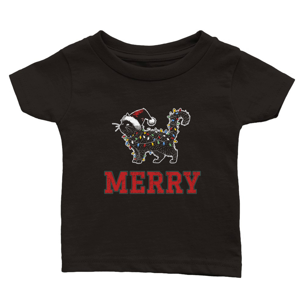 MERRY CAT WRAPPED BY CHRISTMAS LIGHTS D Color 1 Classic Baby Crewneck T-shirt