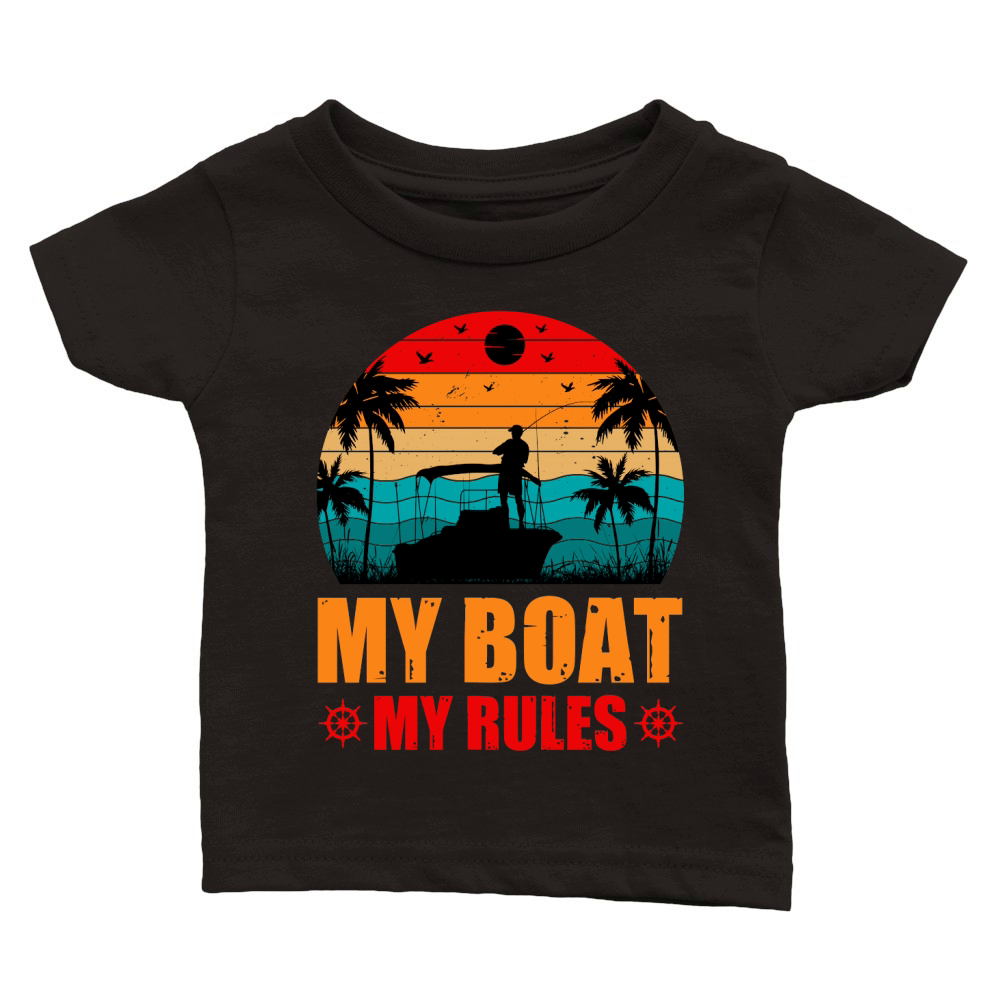 My Boat My Rules Fishing Lover T Shirt Design (1) Classic Baby Crewneck T-shirt