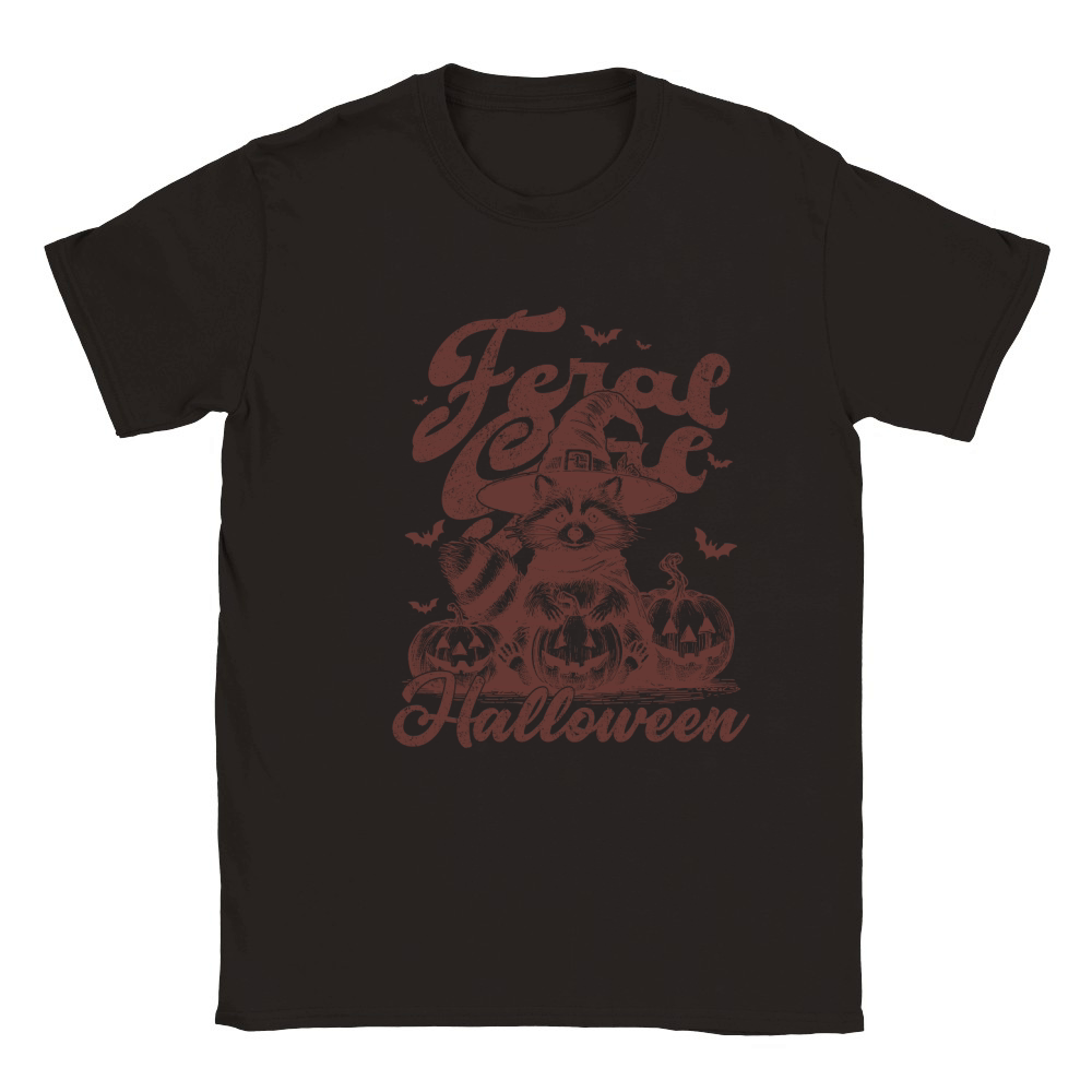 Feral Girl Halloween Raccoon L Brown Classic Kids Crewneck T-shirt