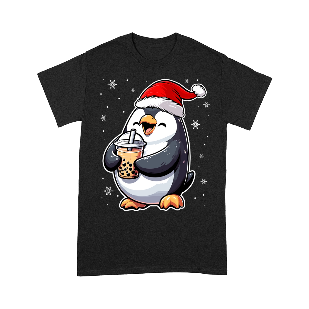 adorable penguin drinking boba tea wearing santa hat 1 Comfort T-shirt