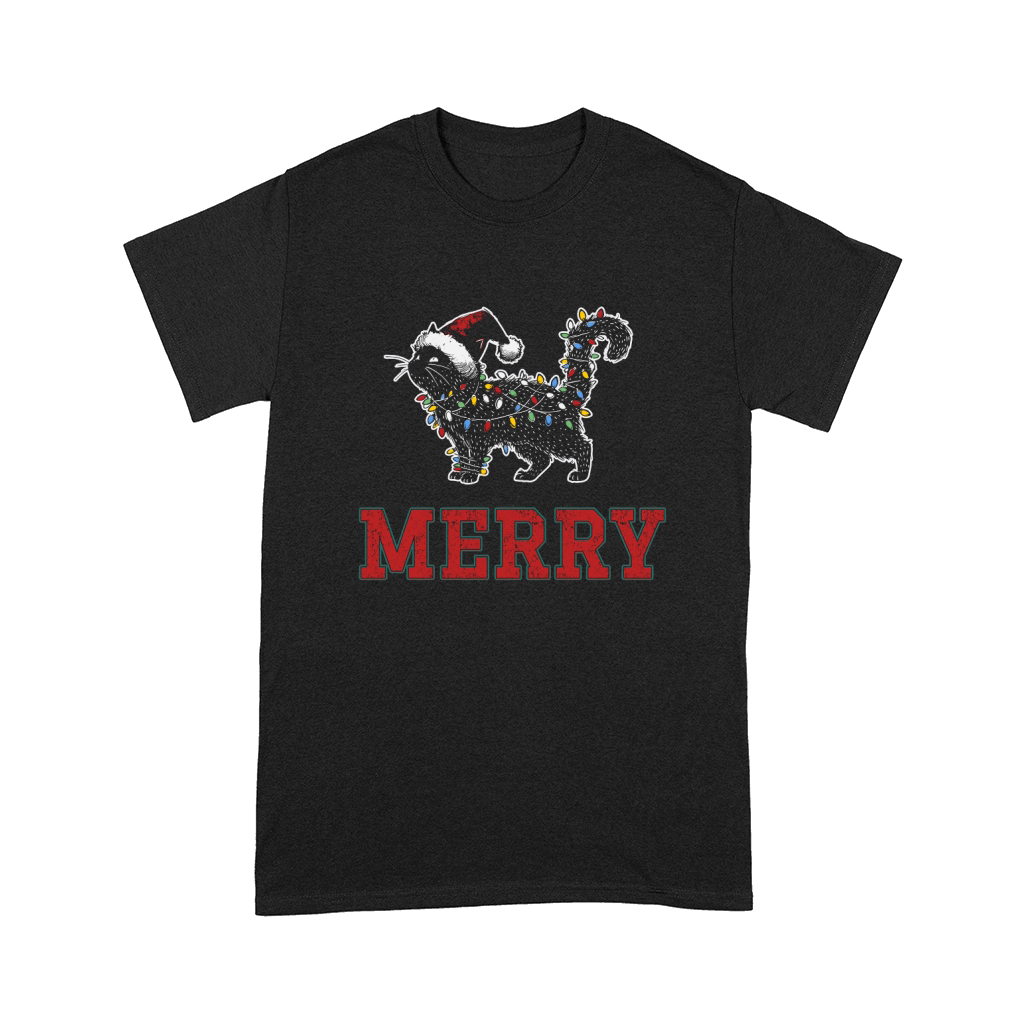 MERRY CAT WRAPPED BY CHRISTMAS LIGHTS D Color 1 Comfort T-shirt