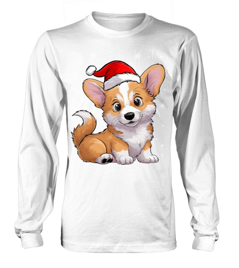 adorable corgi dog wearing santa hat Long sleeved Unisex