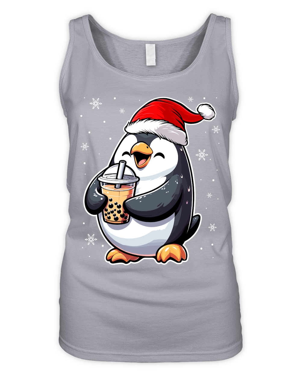 adorable penguin drinking boba tea wearing santa hat 1 Organic Women's Tank Top