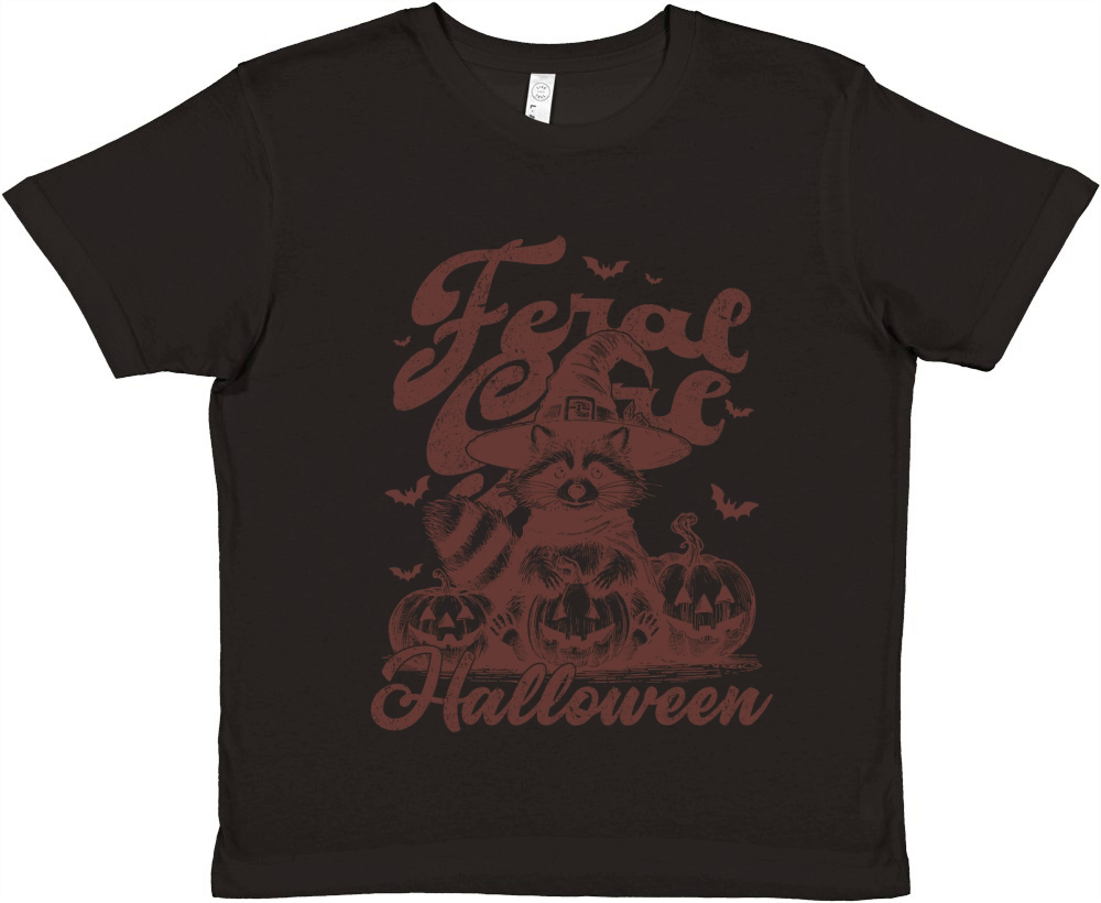 Feral Girl Halloween Raccoon L Brown Premium Kids Crewneck T-shirt
