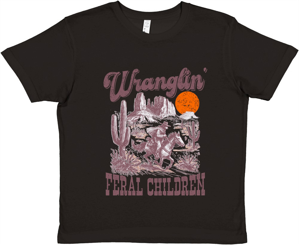 Raccoon Cowboy L Color Retro Purple Premium Kids Crewneck T-shirt