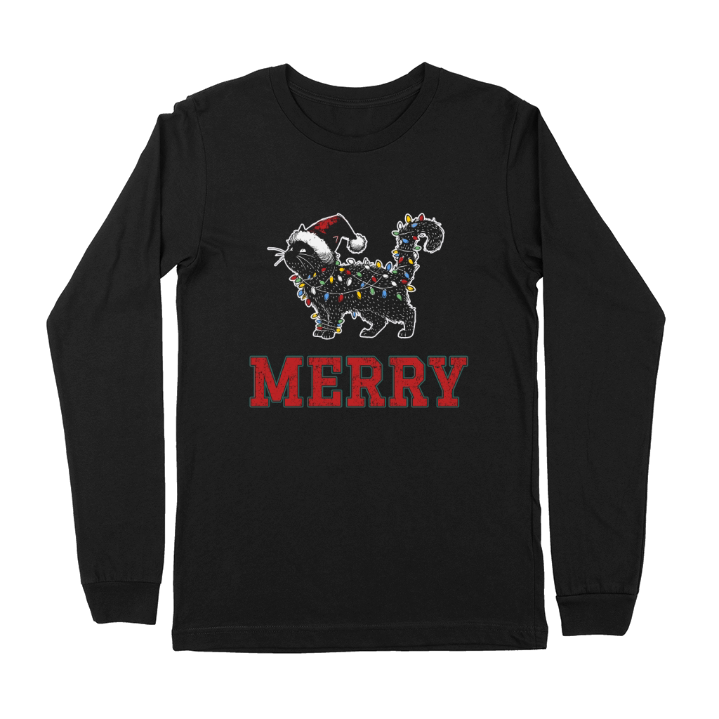 MERRY CAT WRAPPED BY CHRISTMAS LIGHTS D Color 1 Premium Long Sleeve