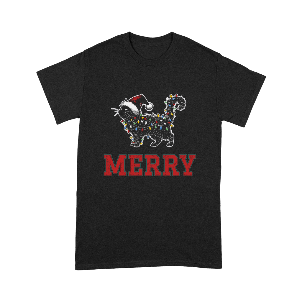 MERRY CAT WRAPPED BY CHRISTMAS LIGHTS D Color 1 Premium T-shirt