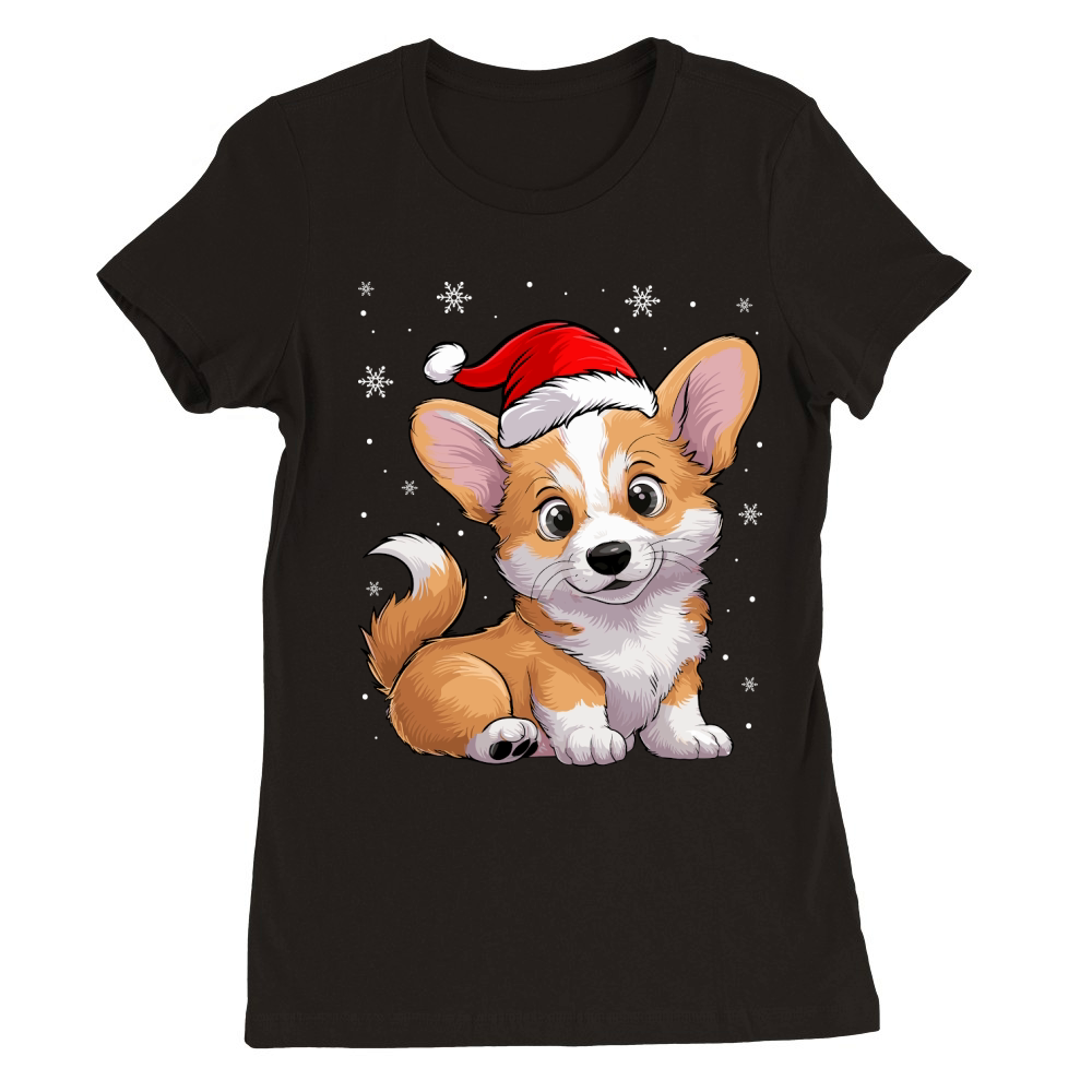adorable corgi dog wearing santa hat Premium Womens Crewneck T-shirt