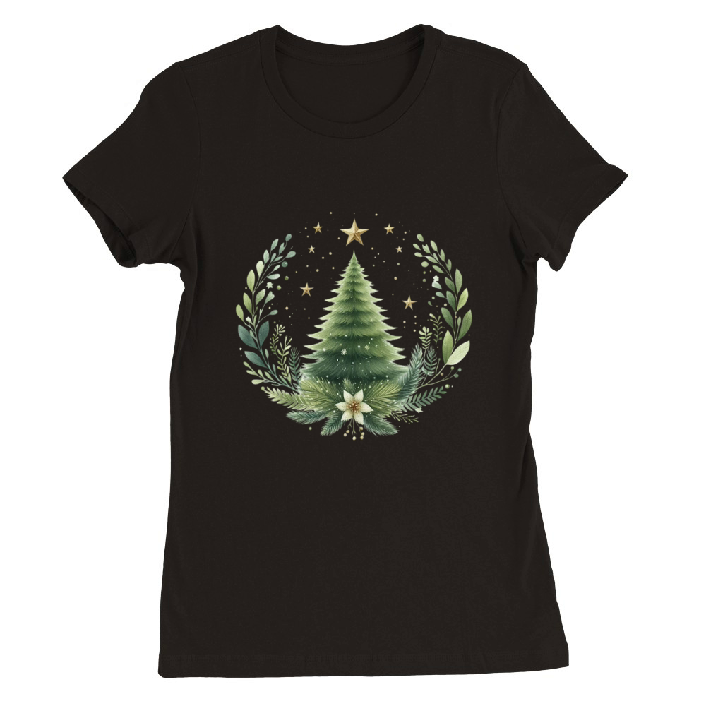 Watercolor Christmas tree Clipart 03 Premium Womens Crewneck T-shirt