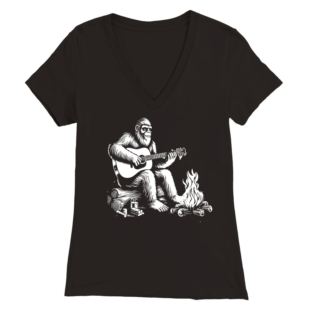 64.Bigfoot Playing Guitar Premium Womens V-Neck T-shirt