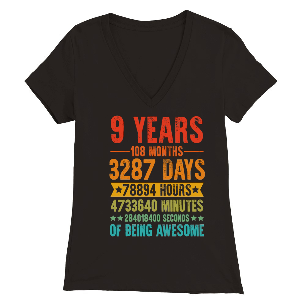 9 Years 108 Months Of Being Awesome Birthday T Shirt Design (1) Premium Womens V-Neck T-shirt