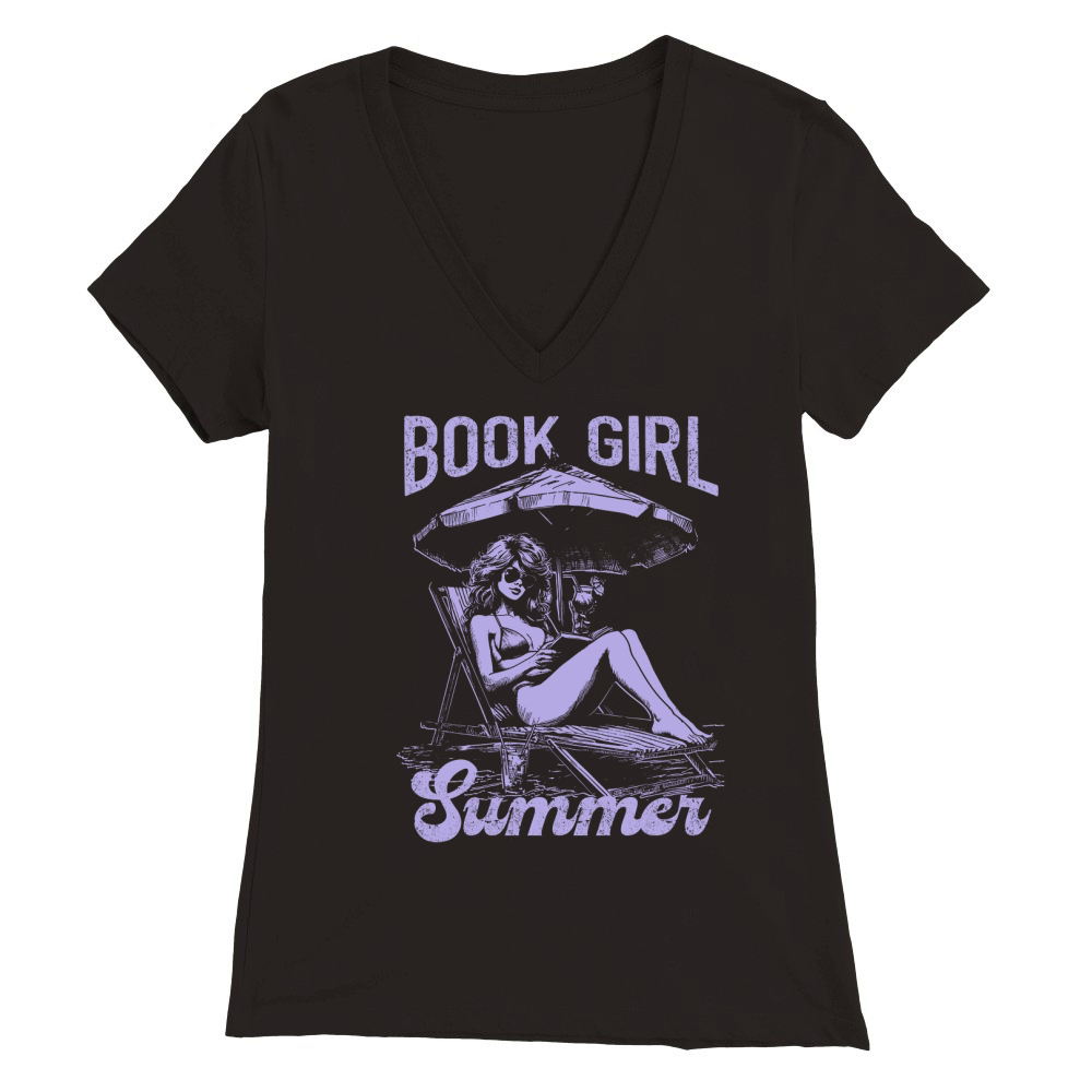 Book Girl Summer D Violet Premium Womens V-Neck T-shirt