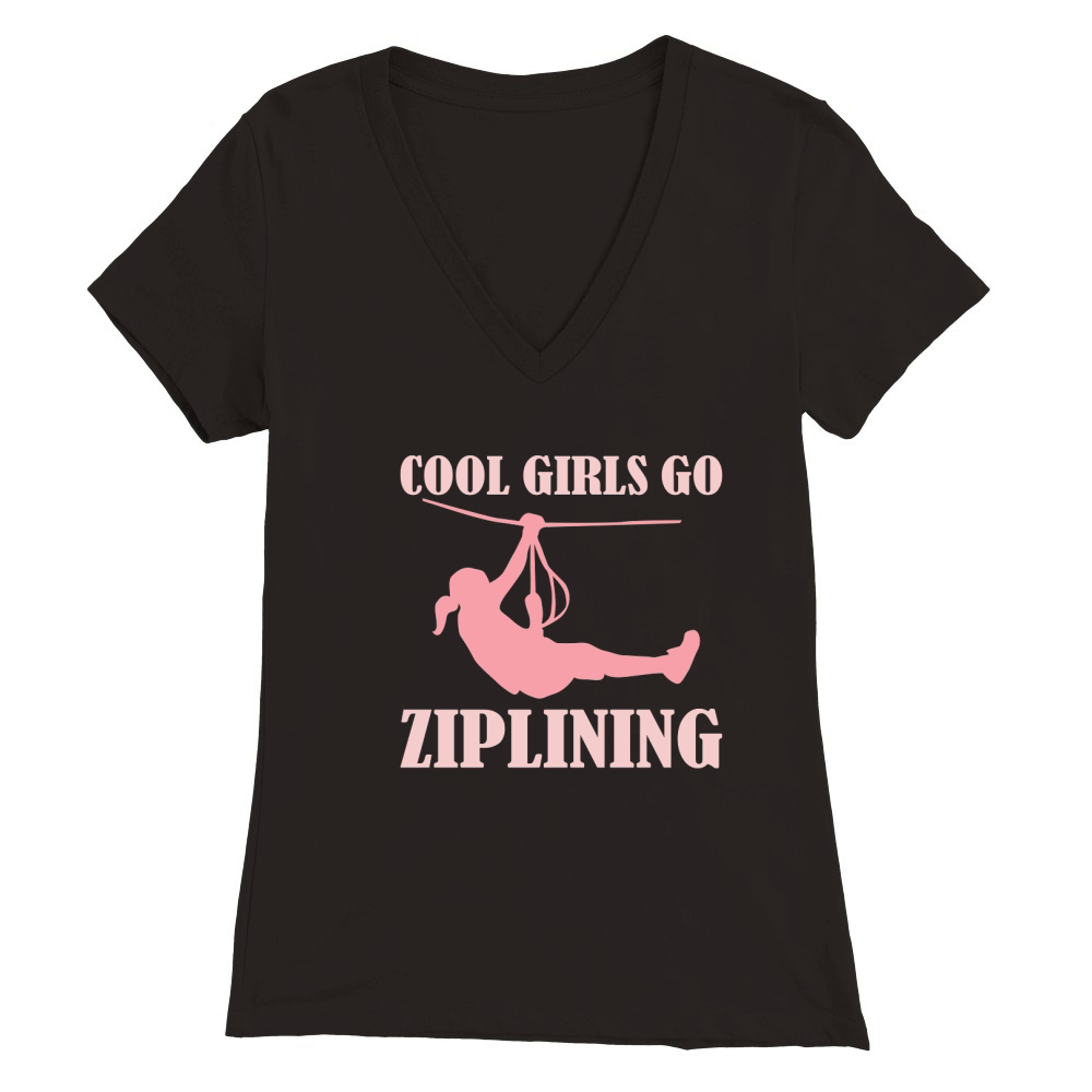 Cool girls go ziplining Premium Womens V-Neck T-shirt