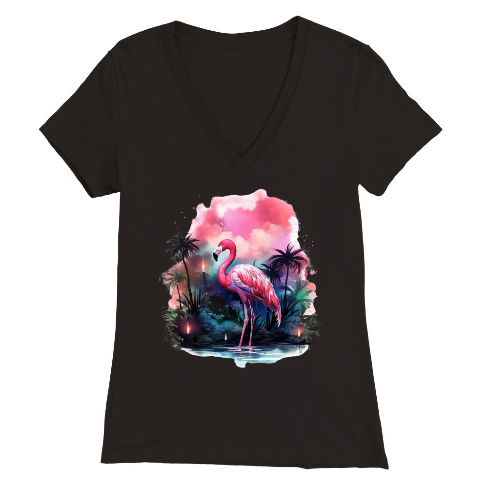 Night Flamingo 3 Premium Womens V-Neck T-shirt