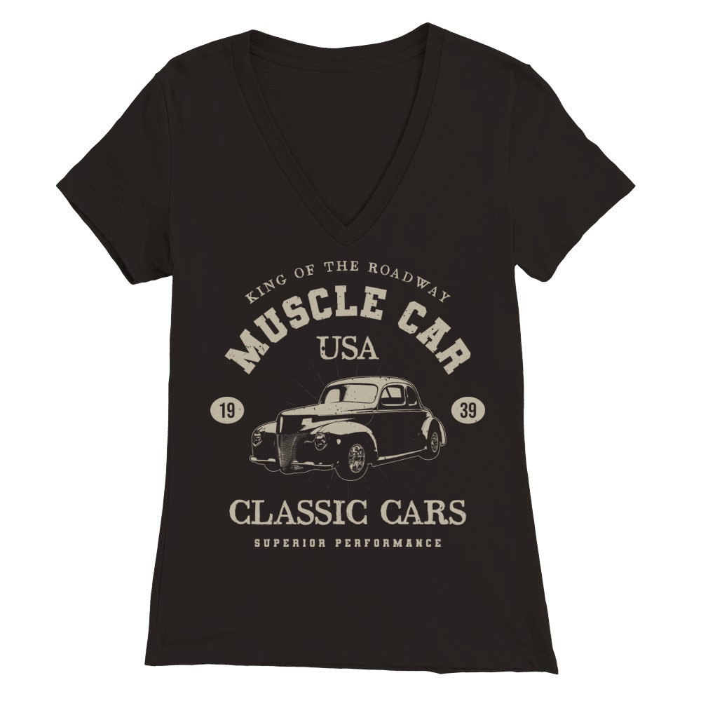 USA Vintage muscle cars tee poster graphics (1) Premium Womens V-Neck T-shirt
