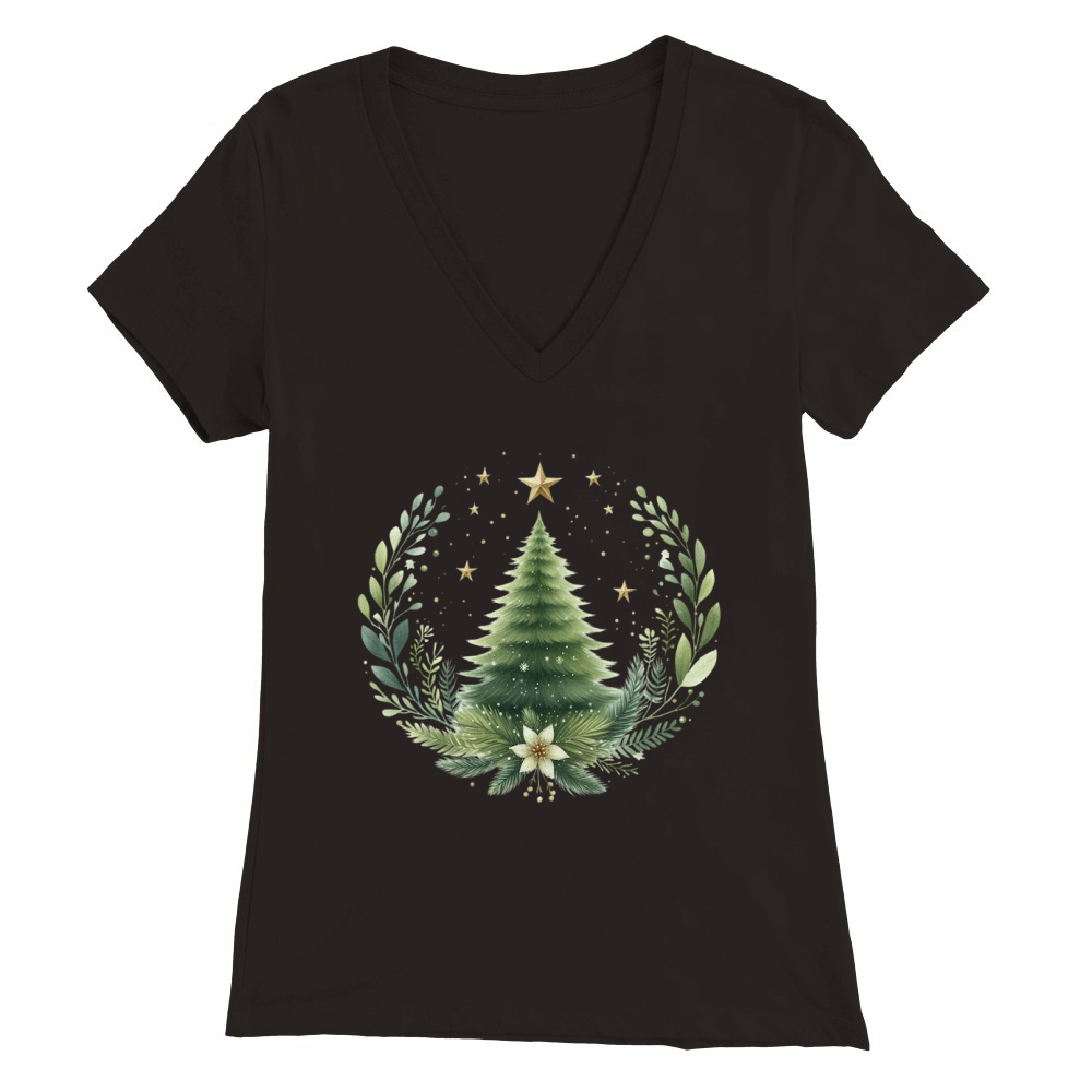 Watercolor Christmas tree Clipart 03 Premium Womens V-Neck T-shirt