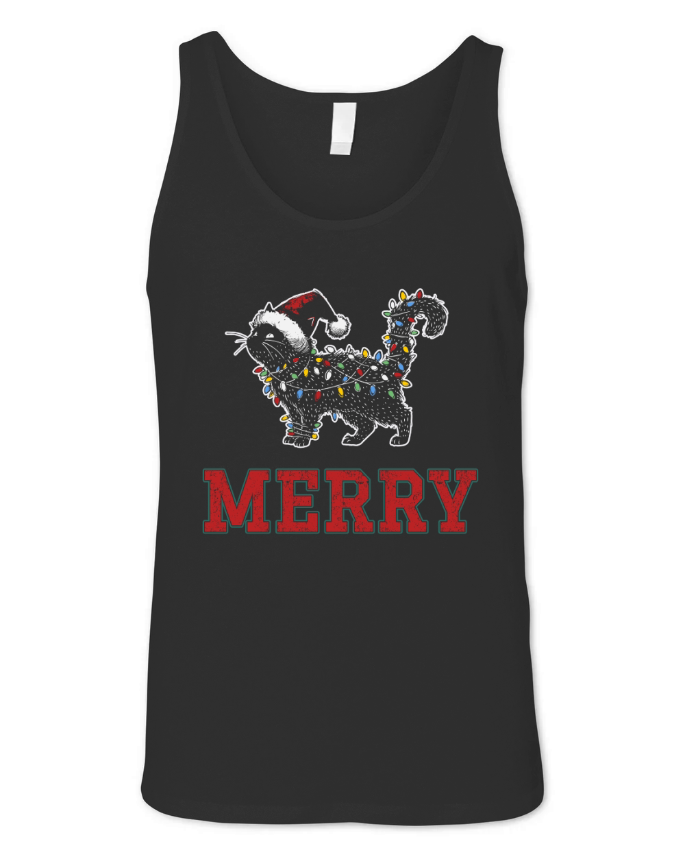 MERRY CAT WRAPPED BY CHRISTMAS LIGHTS D Color 1 Unisex Jersey Tank