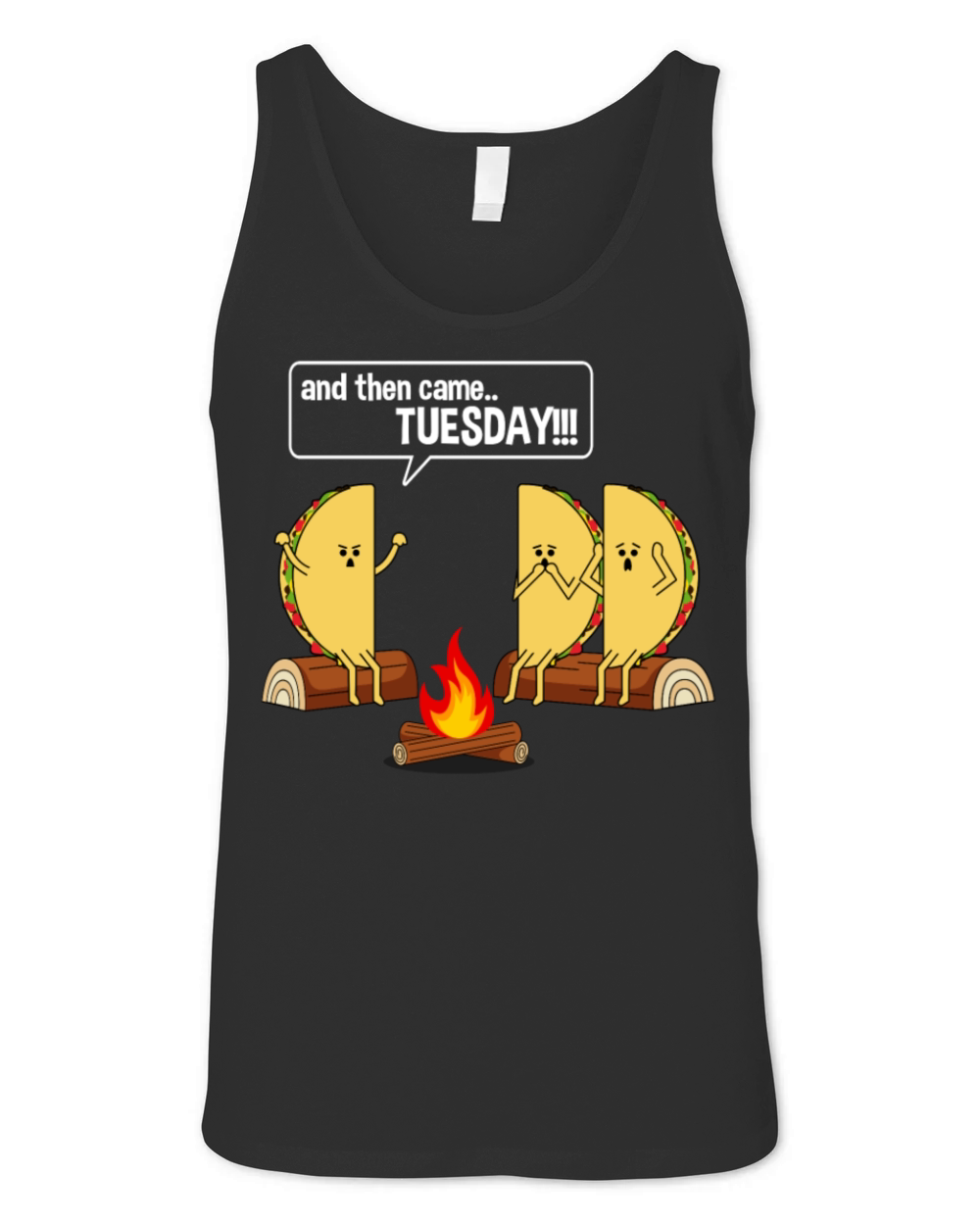 Taco Tells Scary Campfire Story About Tuesdays Funny Graphic Unisex Jersey Tank