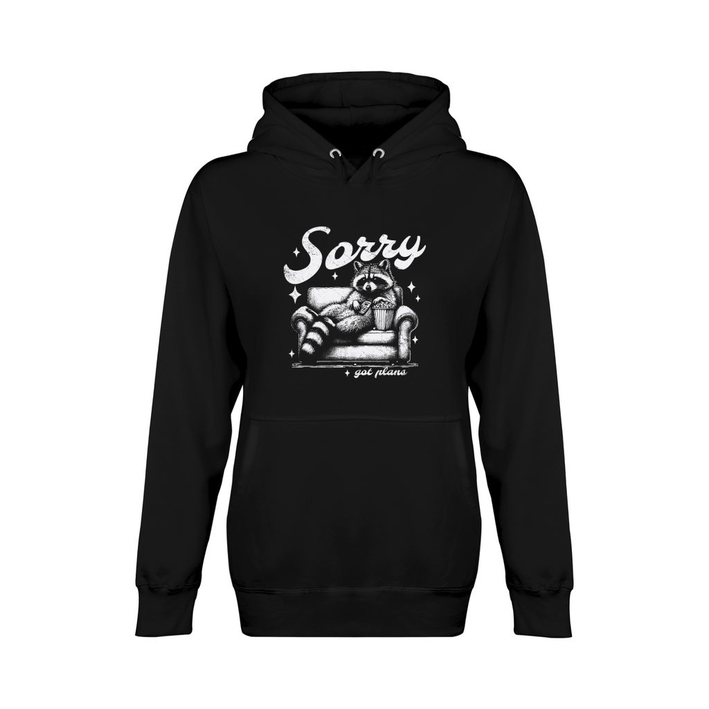 Sorry Got Plans Raccoon Sofa Popcorn D White GR Unisex Premium Pullover Hoodie