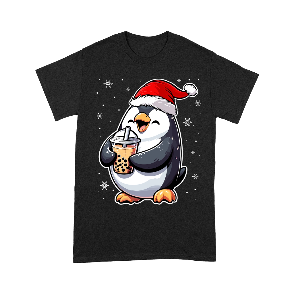 adorable penguin drinking boba tea wearing santa hat 1 Unisex T-Shirt