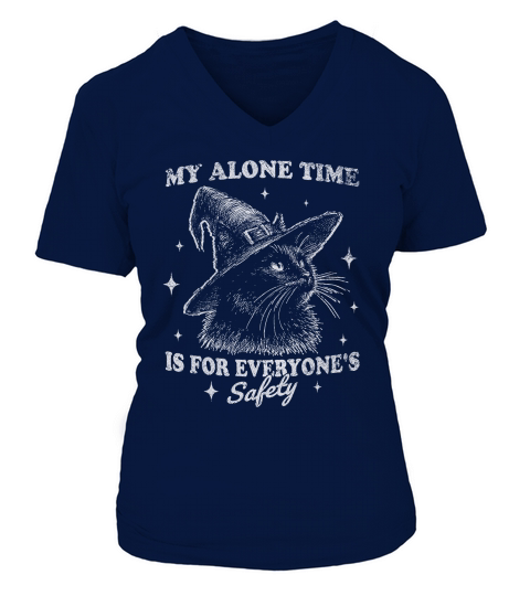 Cat Witch Hat Halloween D White GR V-neck T-Shirt Woman