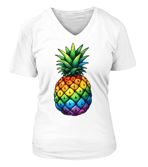 Colorful Pineapple V-neck T-Shirt Woman