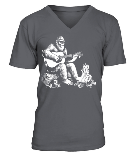 64.Bigfoot Playing Guitar V-Neck T-shirt