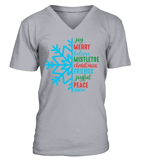 Christmas Joy Merry Believe Mistletoe Friends Joyful Peace Snow 02 V-Neck T-shirt