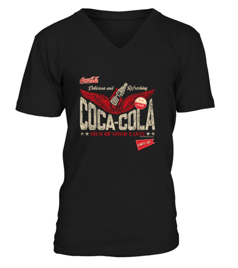 Coca-Cola Sign Of Good Taste Wings Vintage Logo V-Neck T-shirt
