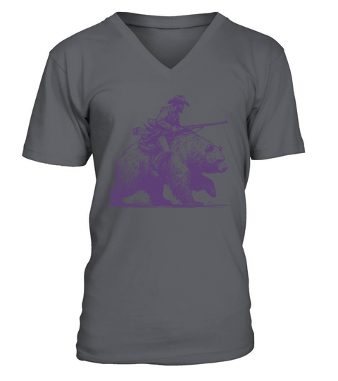Cowboy Riding Bear L Violet V-Neck T-shirt