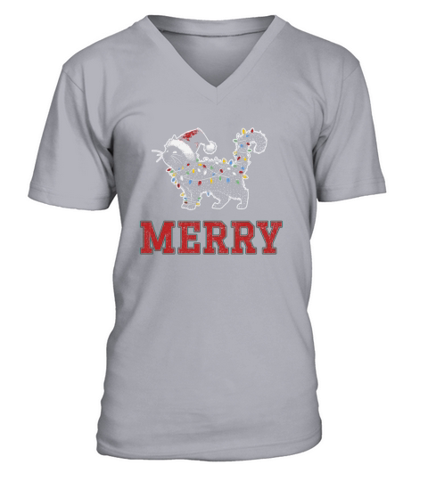MERRY CAT WRAPPED BY CHRISTMAS LIGHTS D Color 1 V-Neck T-shirt