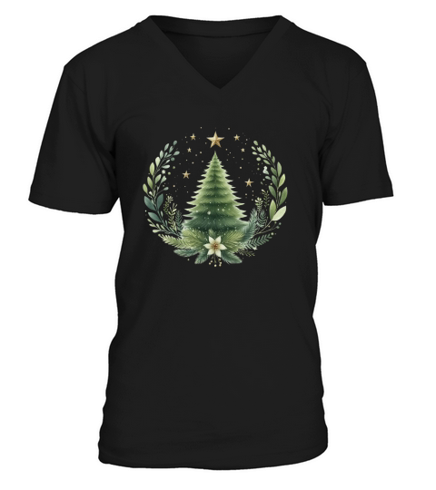 Watercolor Christmas tree Clipart 03 V-Neck T-shirt
