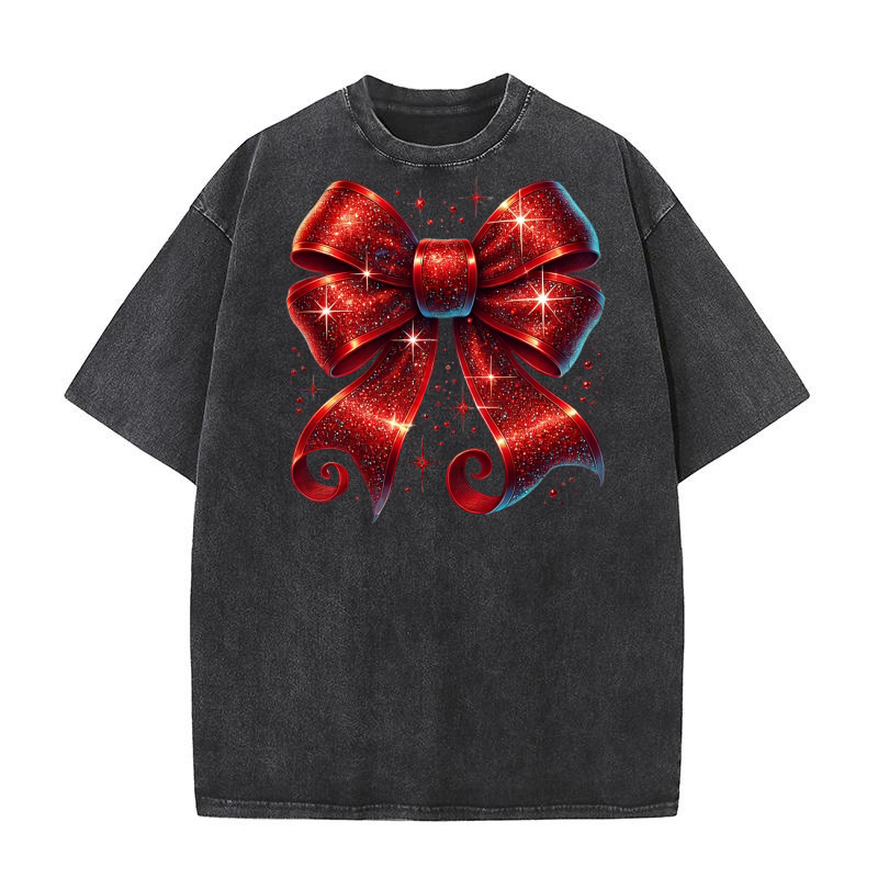 Christmas Coquette Bow 9 03 Washed T-Shirt