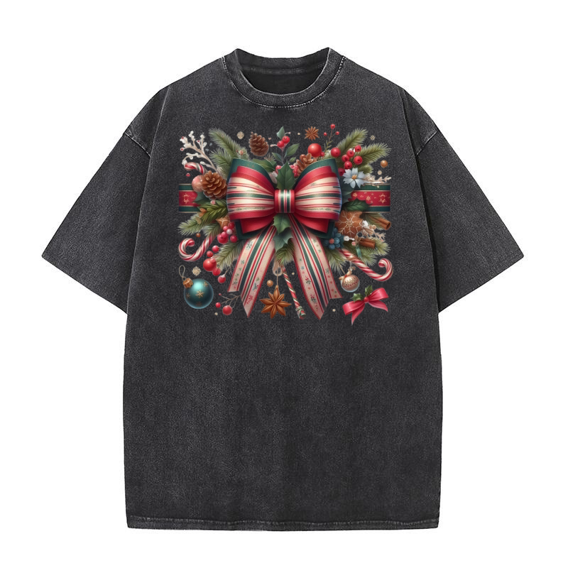 Christmas Coquette Bow Png Clipart (4) Washed T-Shirt