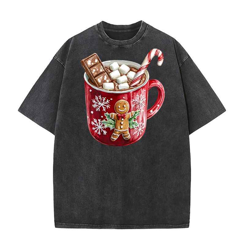 Christmas Hot Chocolate Gingerbread Washed T-Shirt