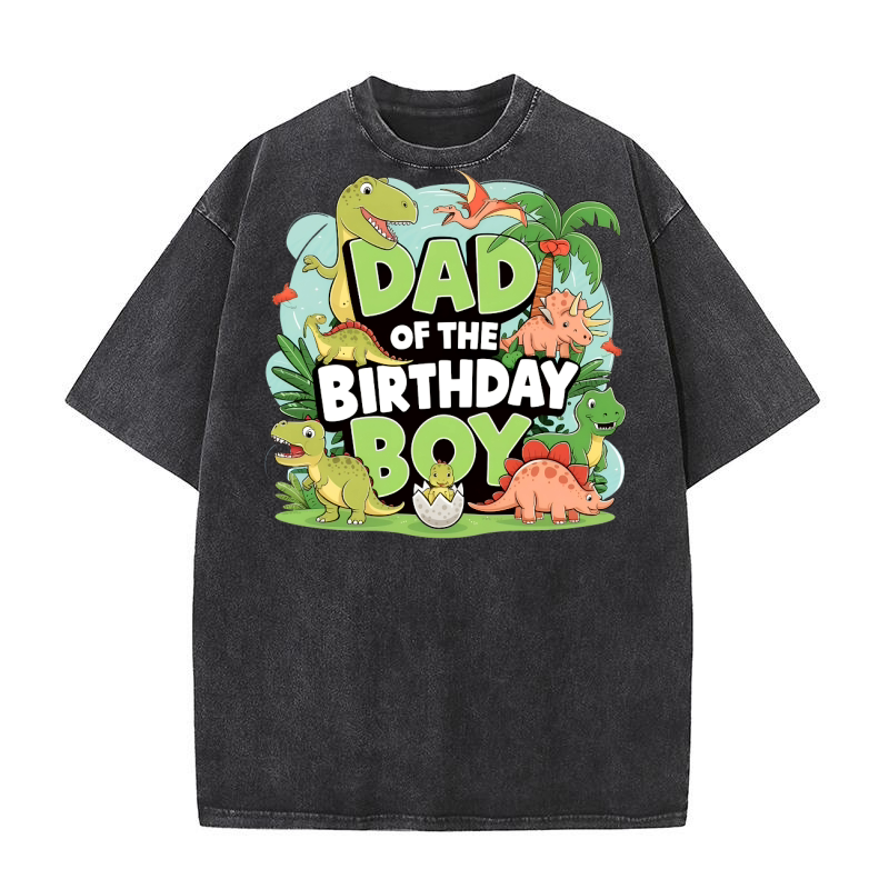Dad of the Birthday Boy Dinosaur Washed T-Shirt