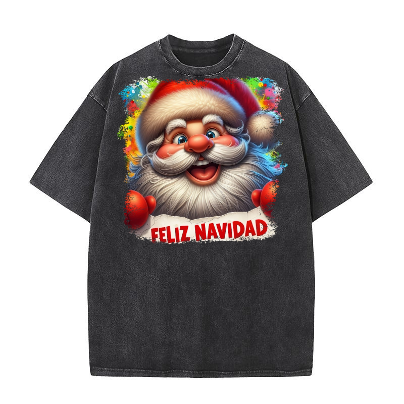 Feliz Navidad Funny Christmas Desing 3 (1) Washed T-Shirt