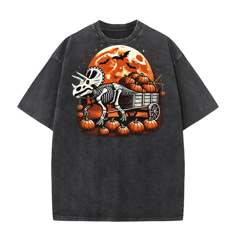 Halloween Dinosaur Skeleton 10 Washed T-Shirt